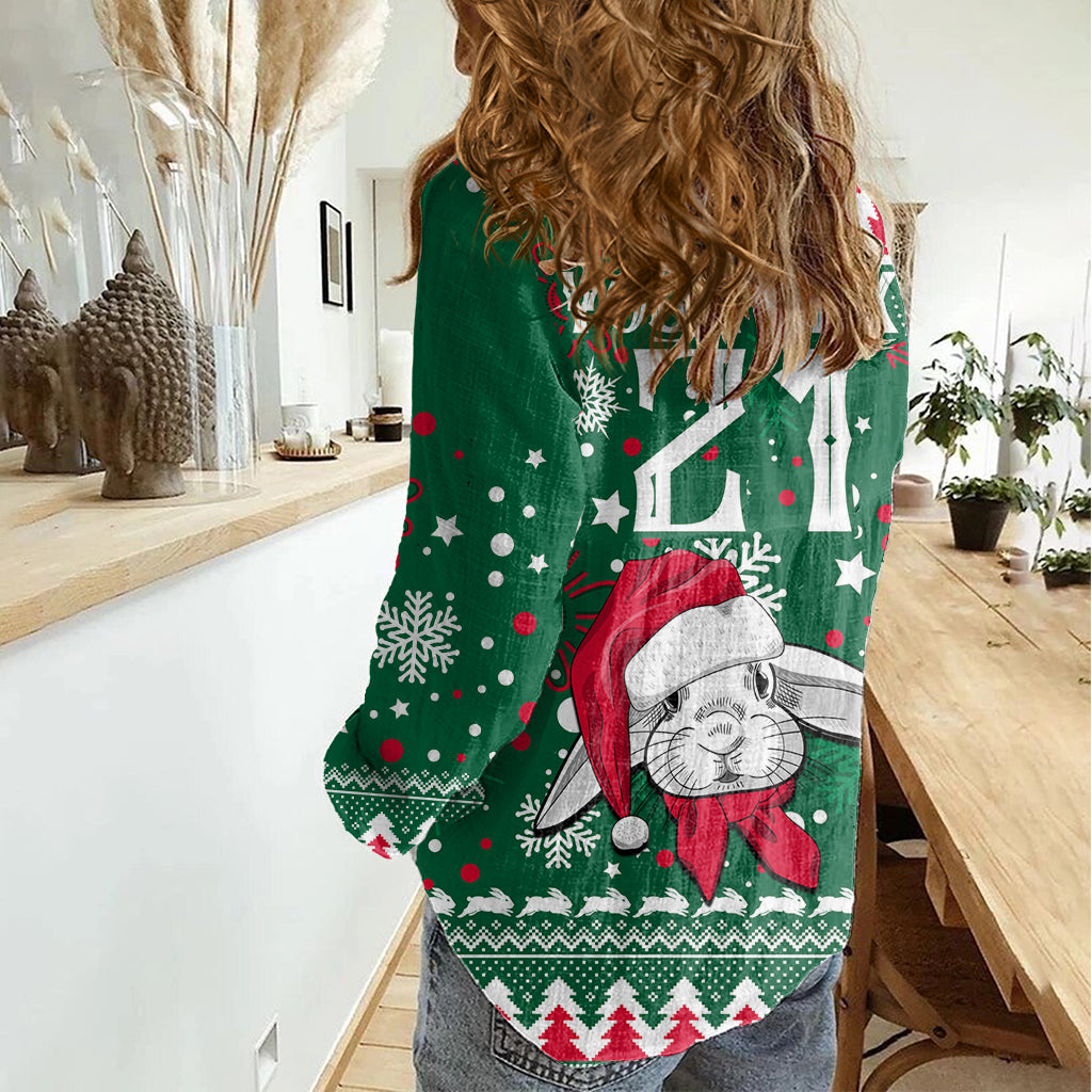 Custom Rabbitohs Rugby Women Casual Shirt Glory Glory The South 2023 Christmas Vibe Unique - Vibe Hoodie Shop