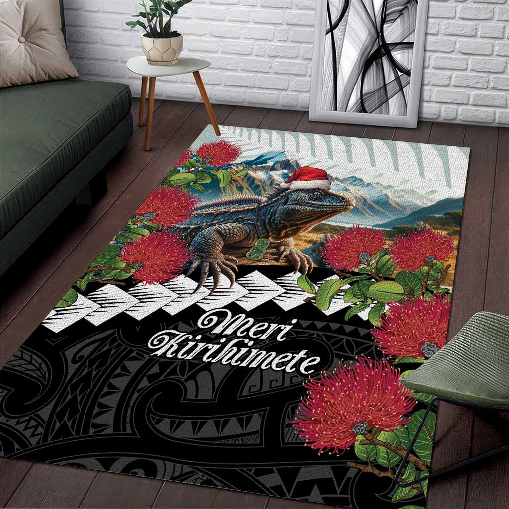 Meri Kirihimete Tuatara Area Rug New Zealand Fern with Puhutukawa Flowers - Vibe Hoodie Shop