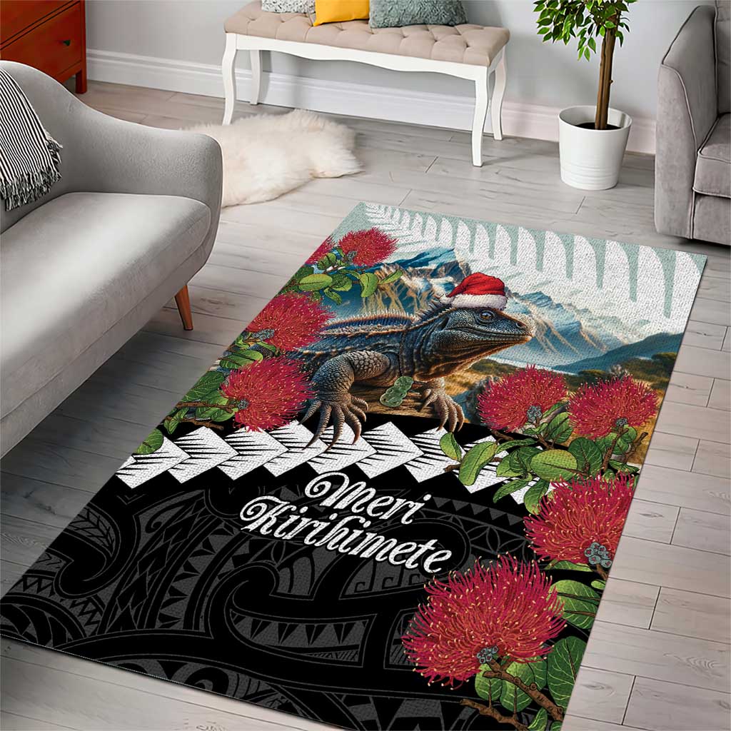 Meri Kirihimete Tuatara Area Rug New Zealand Fern with Puhutukawa Flowers - Vibe Hoodie Shop