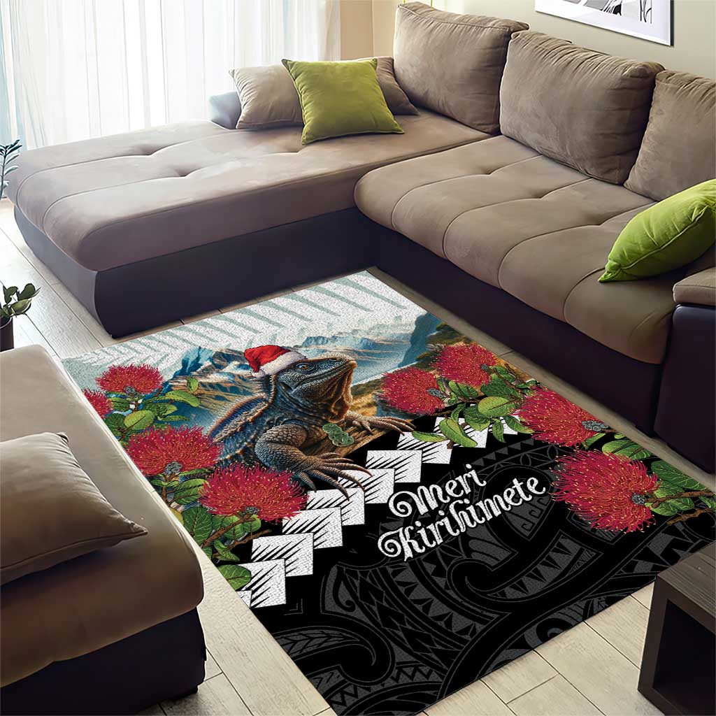 Meri Kirihimete Tuatara Area Rug New Zealand Fern with Puhutukawa Flowers - Vibe Hoodie Shop