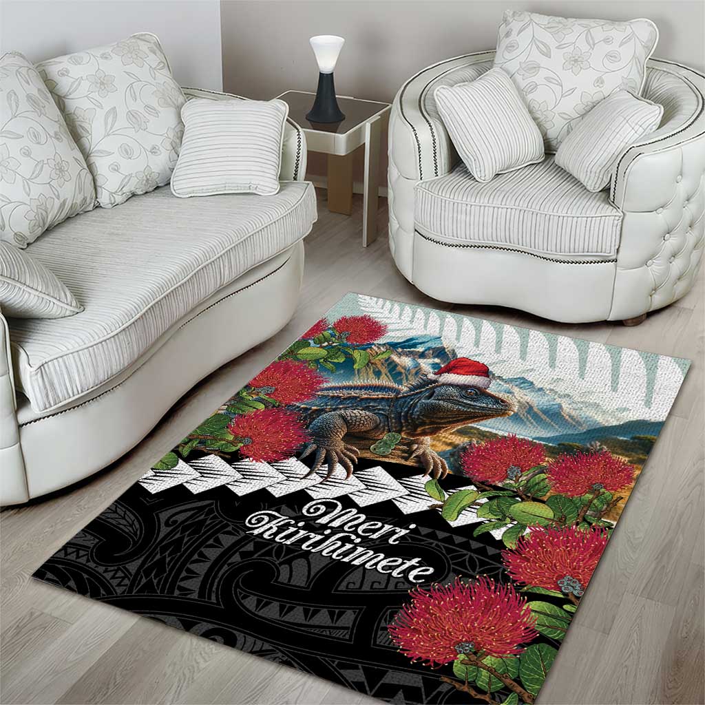 Meri Kirihimete Tuatara Area Rug New Zealand Fern with Puhutukawa Flowers - Vibe Hoodie Shop