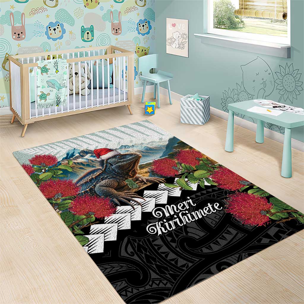 Meri Kirihimete Tuatara Area Rug New Zealand Fern with Puhutukawa Flowers - Vibe Hoodie Shop