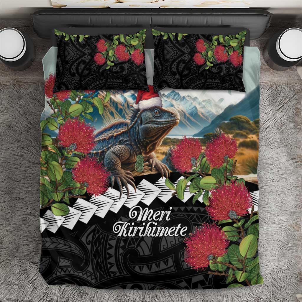 Meri Kirihimete Tuatara Bedding Set New Zealand Fern with Puhutukawa Flowers - Vibe Hoodie Shop