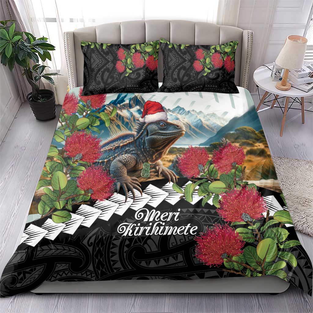 Meri Kirihimete Tuatara Bedding Set New Zealand Fern with Puhutukawa Flowers - Vibe Hoodie Shop