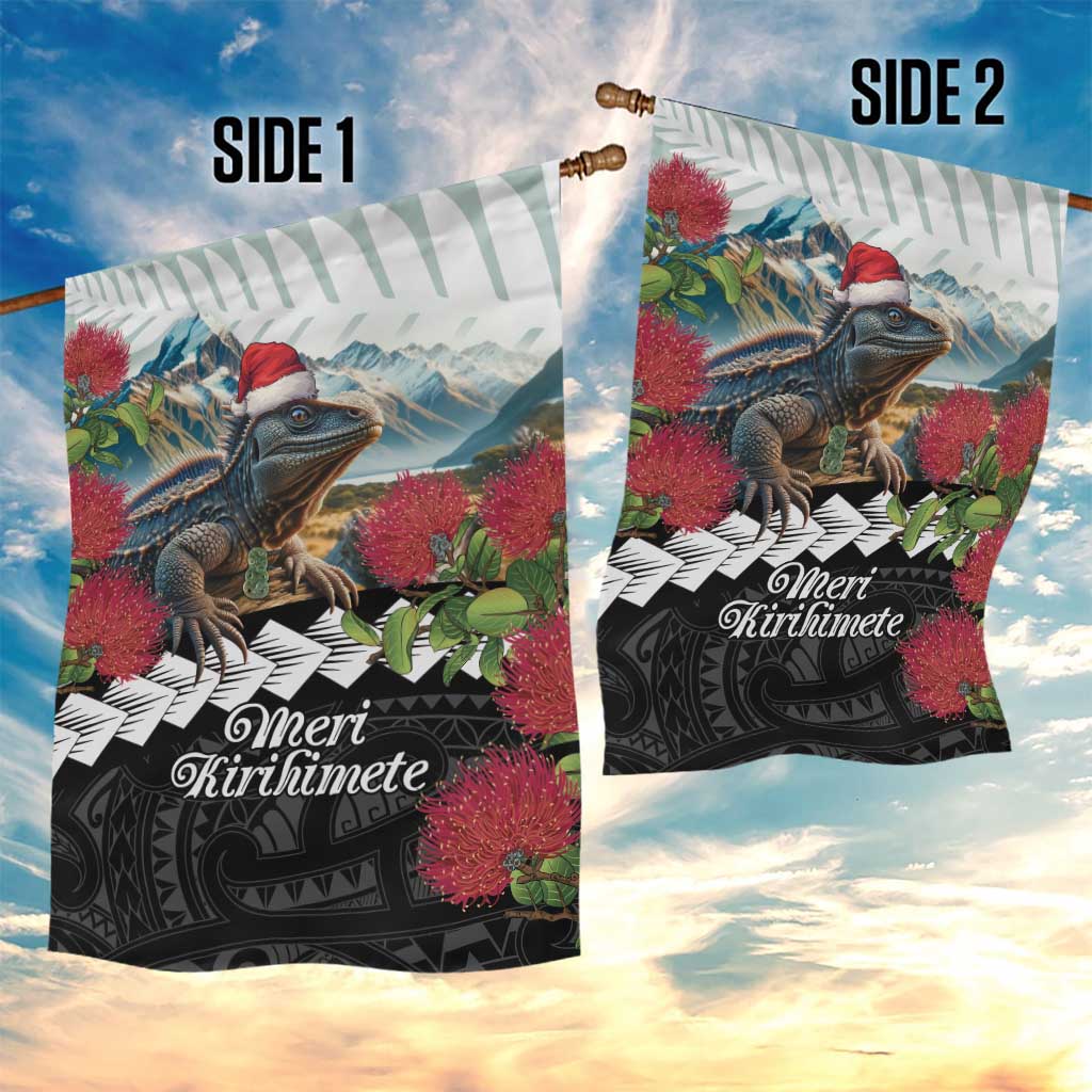 Meri Kirihimete Tuatara Garden Flag New Zealand Fern with Puhutukawa Flowers - Vibe Hoodie Shop