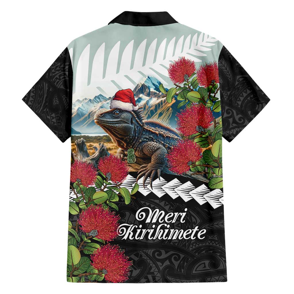 Meri Kirihimete Tuatara Hawaiian Shirt New Zealand Fern with Puhutukawa Flowers - Vibe Hoodie Shop