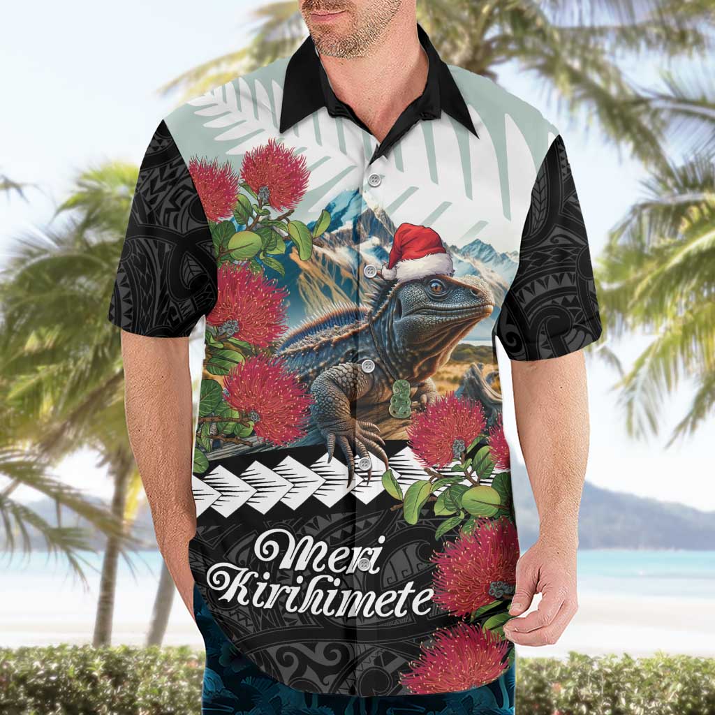 Meri Kirihimete Tuatara Hawaiian Shirt New Zealand Fern with Puhutukawa Flowers - Vibe Hoodie Shop