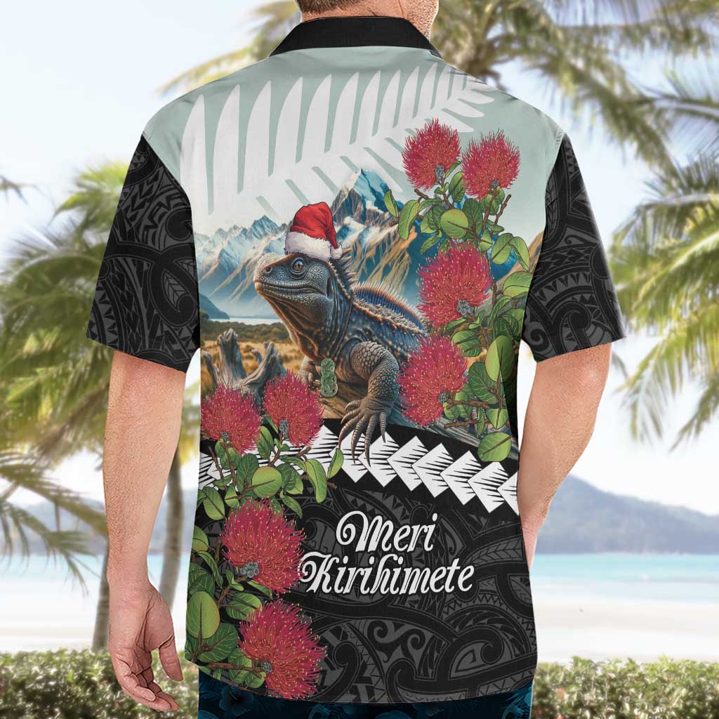 Meri Kirihimete Tuatara Hawaiian Shirt New Zealand Fern with Puhutukawa Flowers - Vibe Hoodie Shop