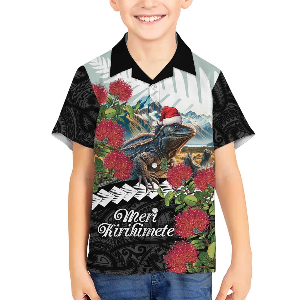 Meri Kirihimete Tuatara Hawaiian Shirt New Zealand Fern with Puhutukawa Flowers - Vibe Hoodie Shop