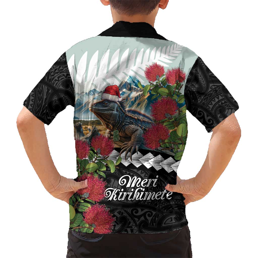 Meri Kirihimete Tuatara Hawaiian Shirt New Zealand Fern with Puhutukawa Flowers - Vibe Hoodie Shop