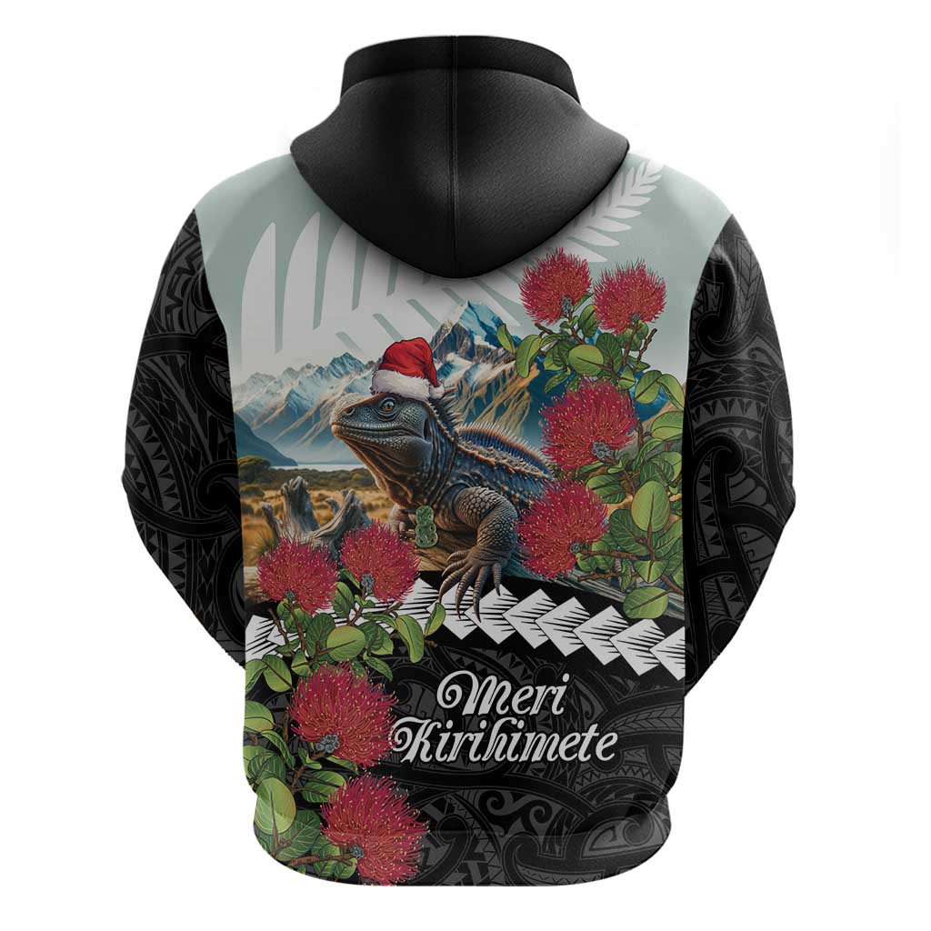 Meri Kirihimete Tuatara Hoodie New Zealand Fern with Puhutukawa Flowers LT9 - Vibe Hoodie Shop