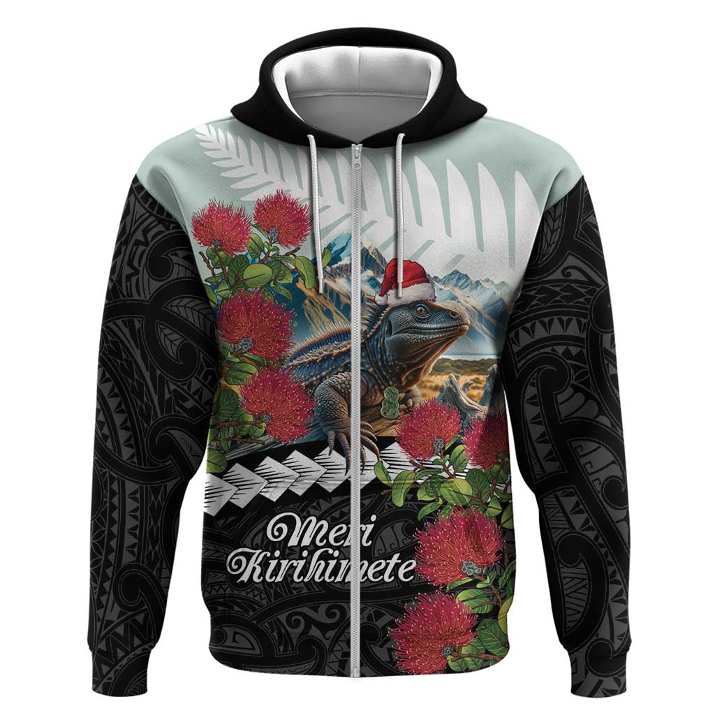 Meri Kirihimete Tuatara Hoodie New Zealand Fern with Puhutukawa Flowers LT9 - Vibe Hoodie Shop