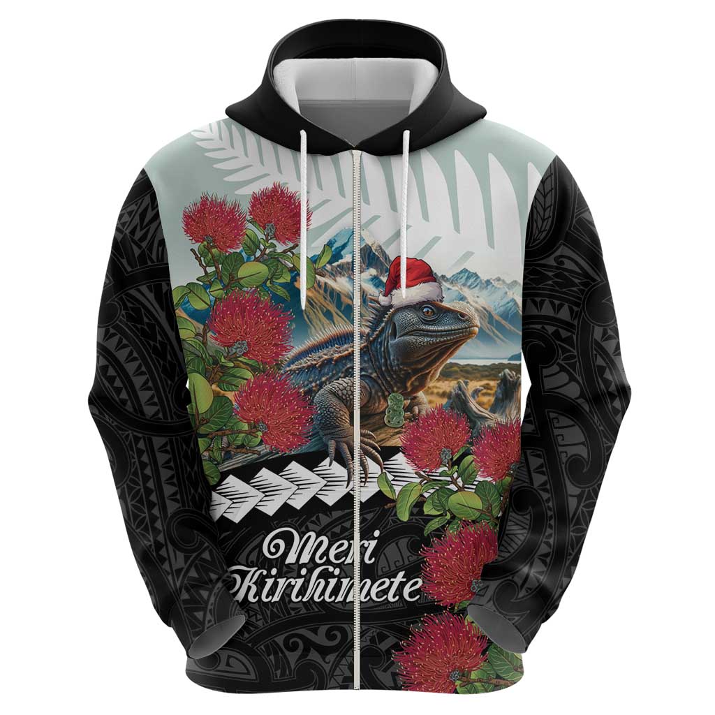 Meri Kirihimete Tuatara Hoodie New Zealand Fern with Puhutukawa Flowers LT9 - Vibe Hoodie Shop