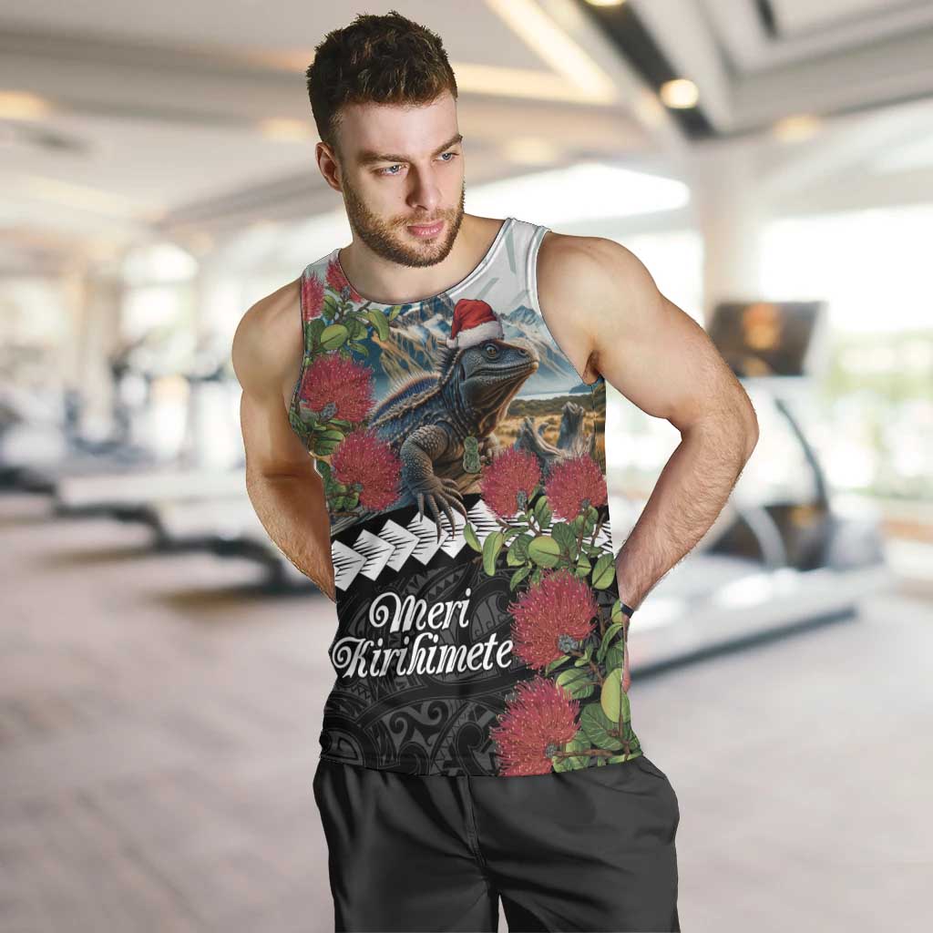Meri Kirihimete Tuatara Men Tank Top New Zealand Fern with Puhutukawa Flowers - Vibe Hoodie Shop