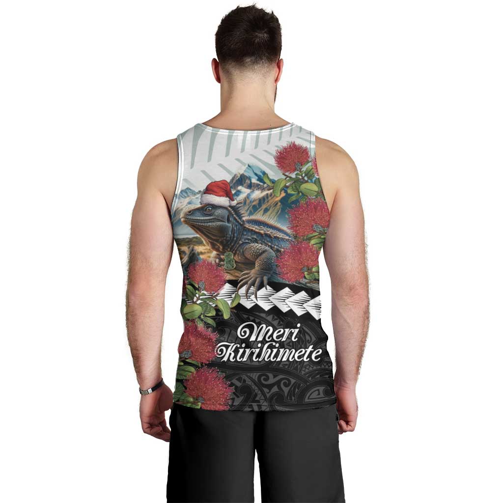 Meri Kirihimete Tuatara Men Tank Top New Zealand Fern with Puhutukawa Flowers - Vibe Hoodie Shop