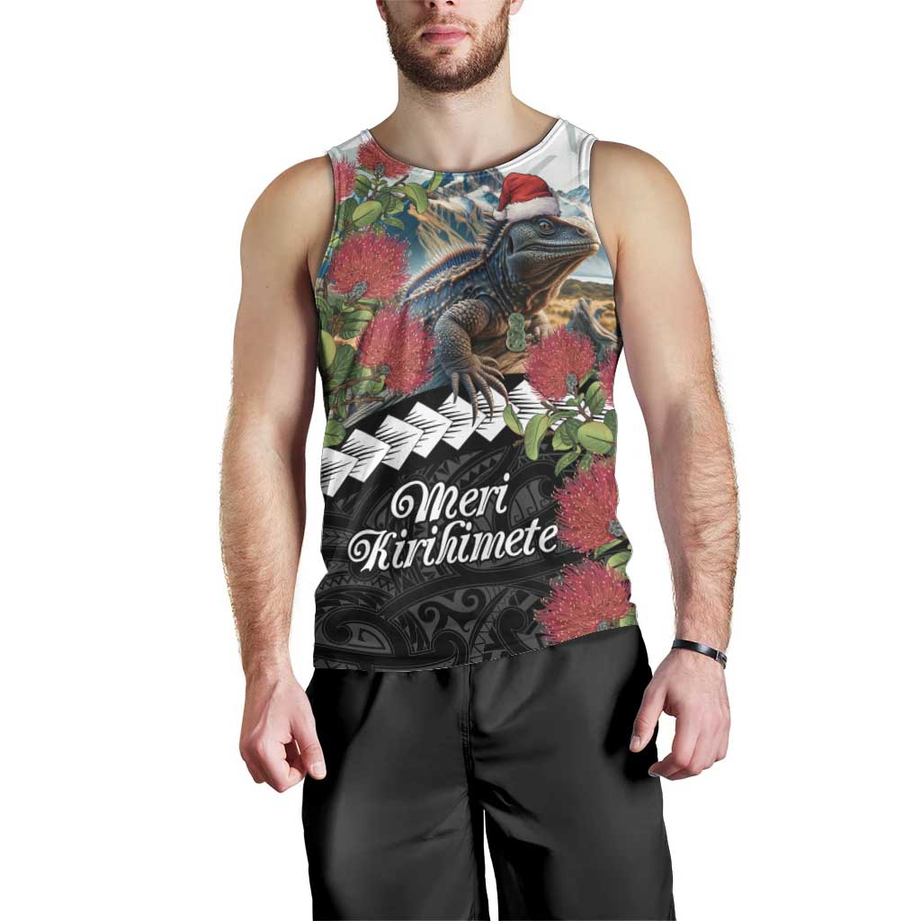 Meri Kirihimete Tuatara Men Tank Top New Zealand Fern with Puhutukawa Flowers - Vibe Hoodie Shop