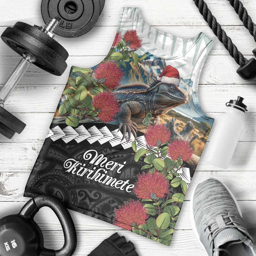 Meri Kirihimete Tuatara Men Tank Top New Zealand Fern with Puhutukawa Flowers - Vibe Hoodie Shop