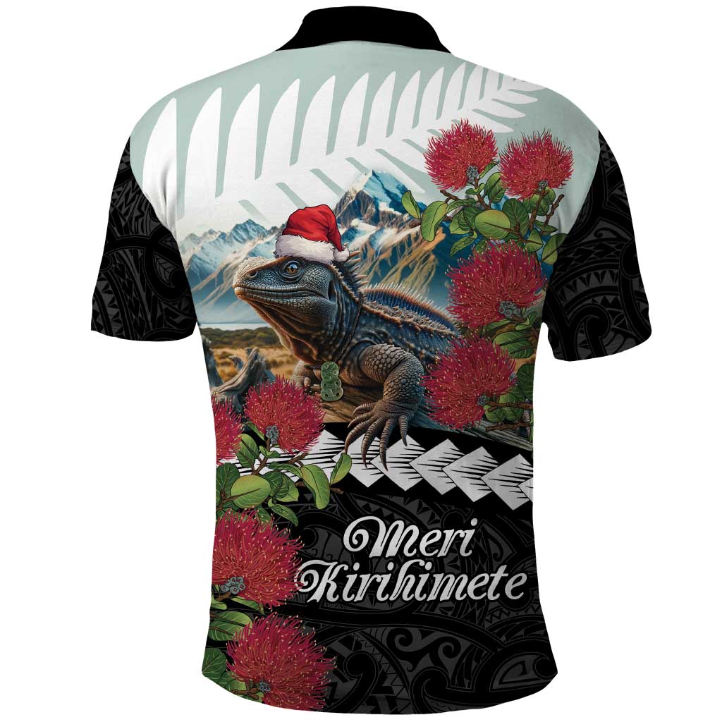 Meri Kirihimete Tuatara Polo Shirt New Zealand Fern with Puhutukawa Flowers LT9 - Vibe Hoodie Shop