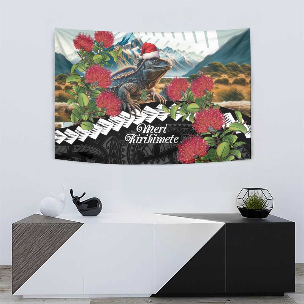 Meri Kirihimete Tuatara Tapestry New Zealand Fern with Puhutukawa Flowers - Vibe Hoodie Shop