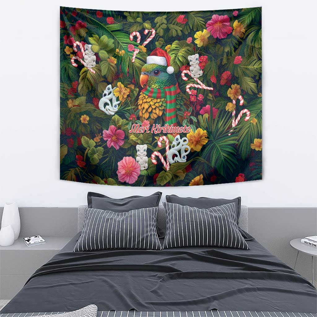 Meri Kirihimete Kakapo Santa Tapestry Merry Christmas with Tropical Vibe - Vibe Hoodie Shop