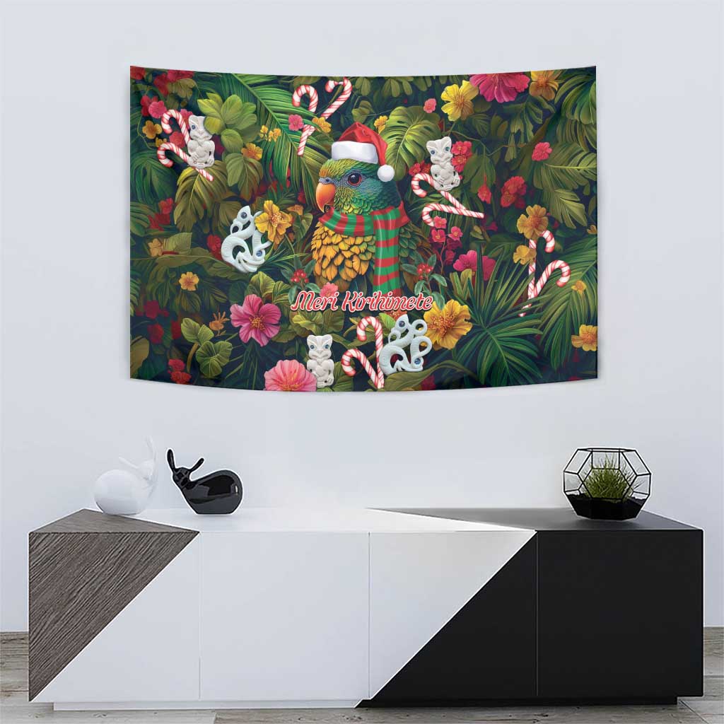 Meri Kirihimete Kakapo Santa Tapestry Merry Christmas with Tropical Vibe - Vibe Hoodie Shop