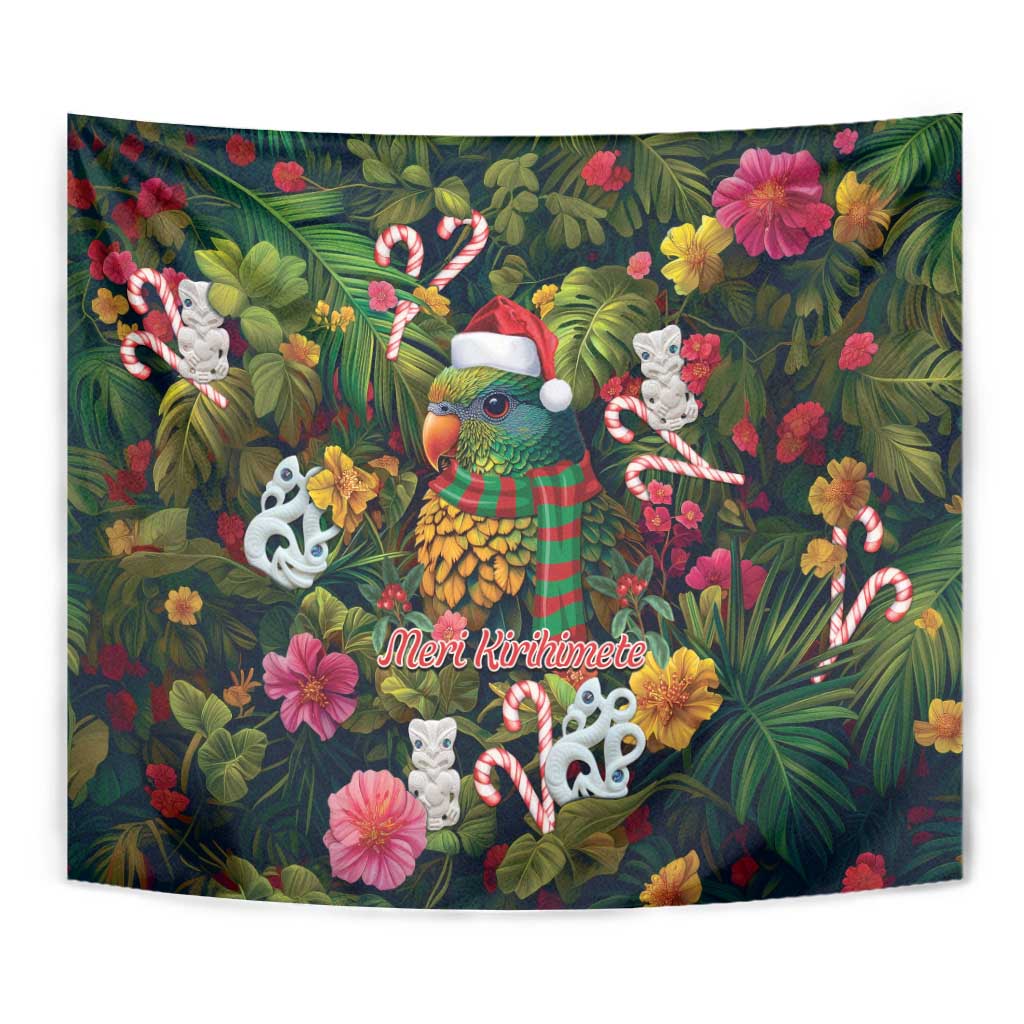 Meri Kirihimete Kakapo Santa Tapestry Merry Christmas with Tropical Vibe - Vibe Hoodie Shop