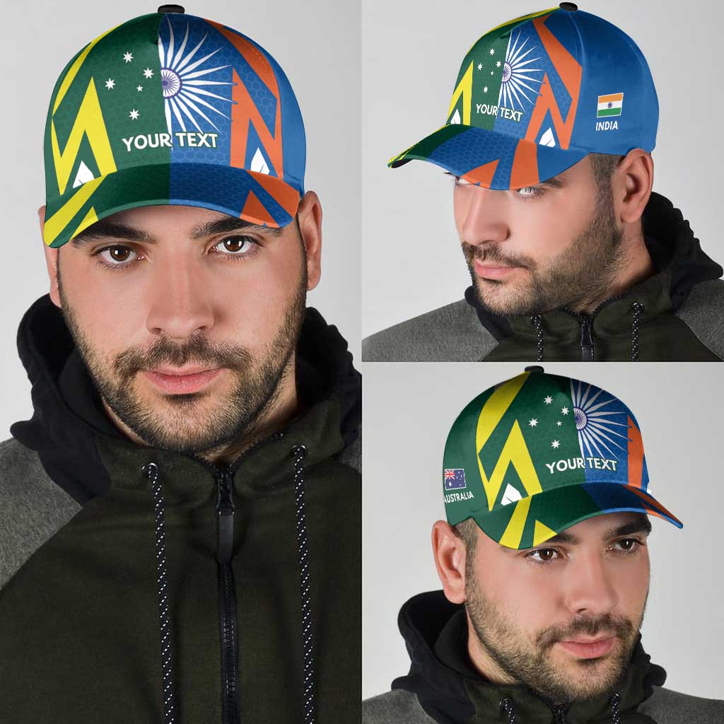 India vs Australia Personalised Classic Cap Blue vs Gold Cricket Heritage - Vibe Hoodie