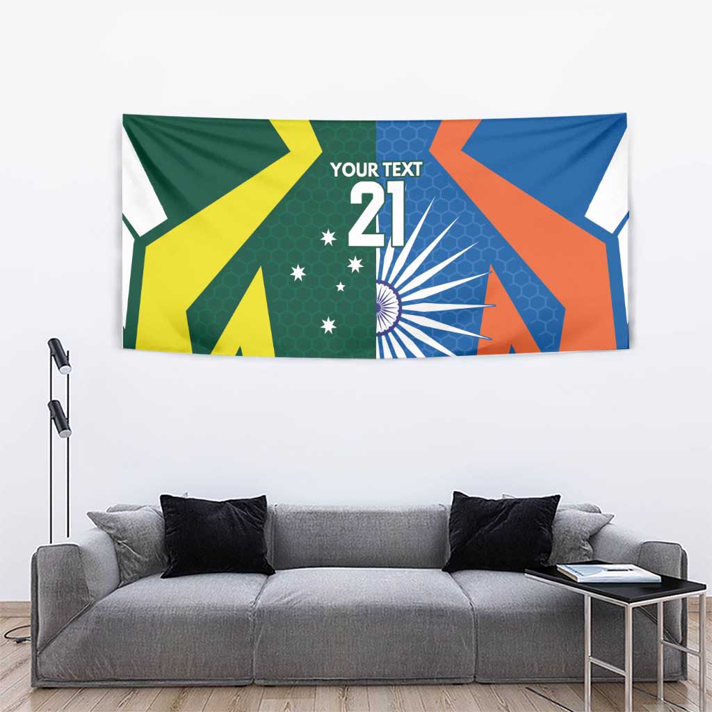 India vs Australia Custom Tapestry Blue vs Gold Cricket Heritage - Vibe Hoodie