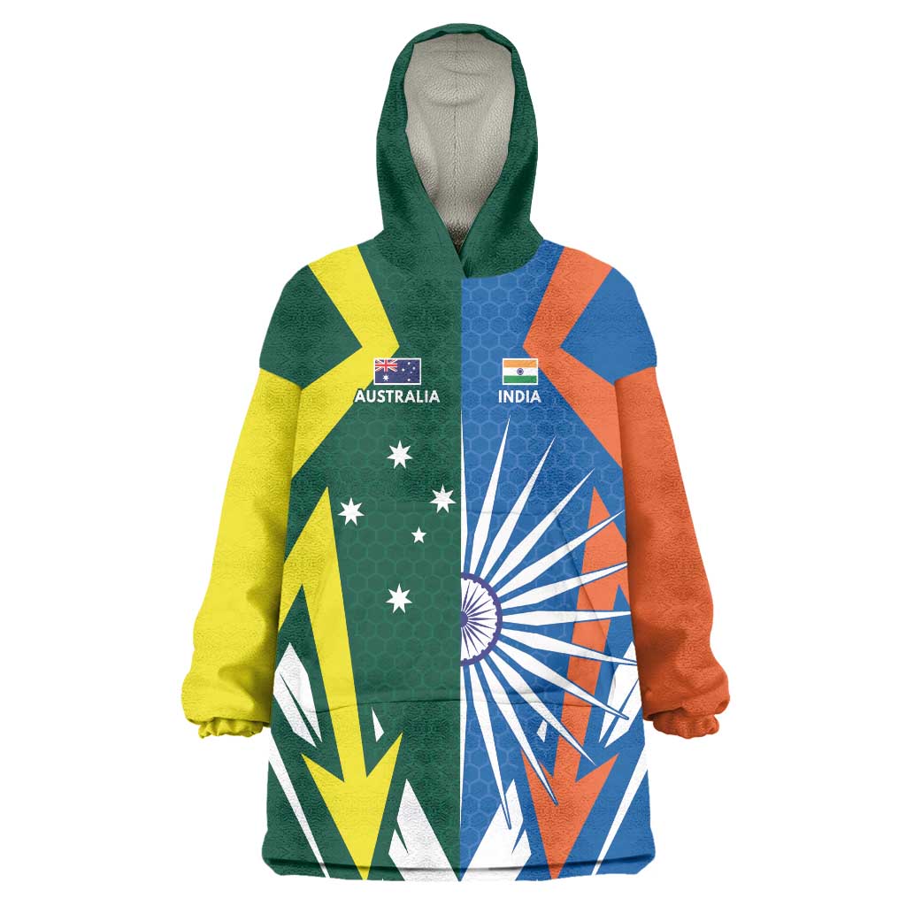 India vs Australia Custom Wearable Blanket Hoodie Blue vs Gold Cricket Heritage - Vibe Hoodie