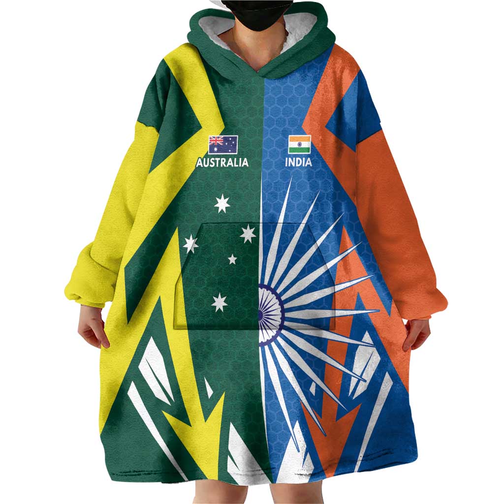 India vs Australia Custom Wearable Blanket Hoodie Blue vs Gold Cricket Heritage - Vibe Hoodie
