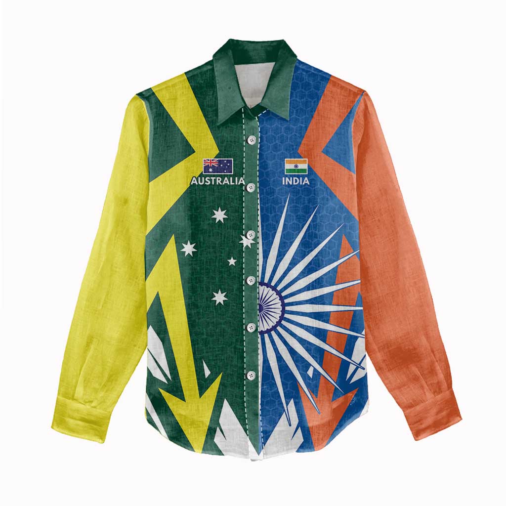 India vs Australia Custom Women Casual Shirt Blue vs Gold Cricket Heritage - Vibe Hoodie