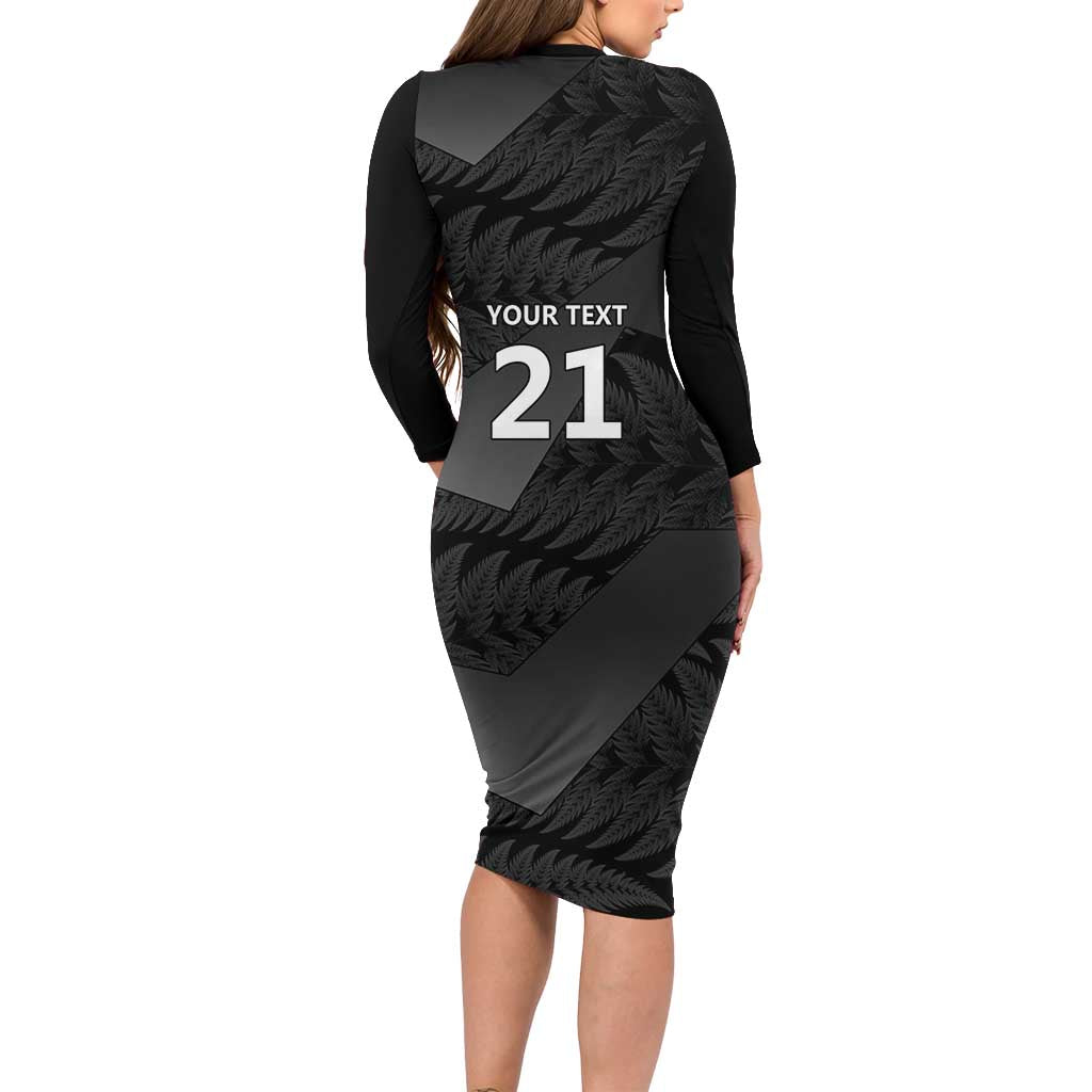 New Zealand Cricket Custom Family Matching Long Sleeve Bodycon Dress and Hawaiian Shirt Potae Pango Black Fern Pattern