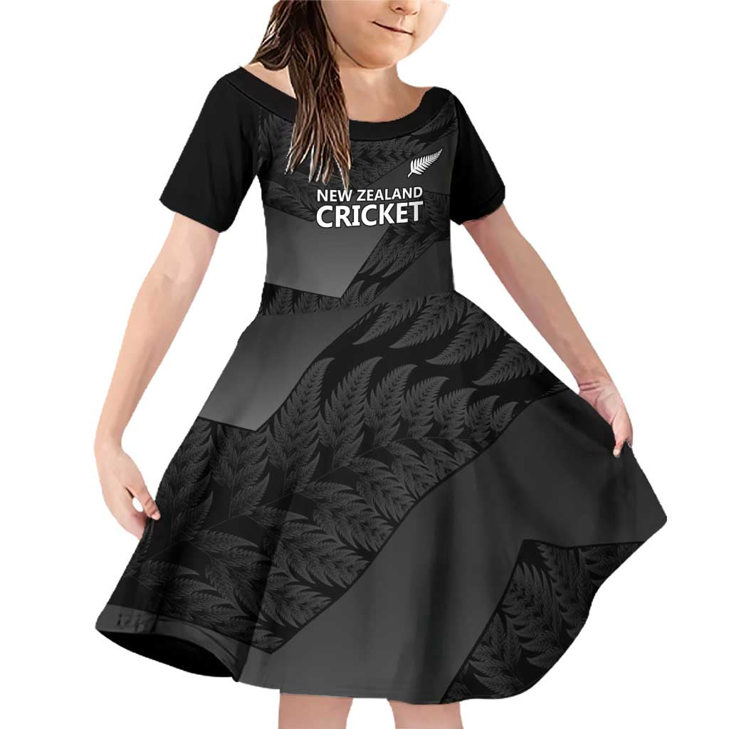 New Zealand Cricket Custom Family Matching Off Shoulder Short Dress and Hawaiian Shirt Potae Pango Black Fern Pattern