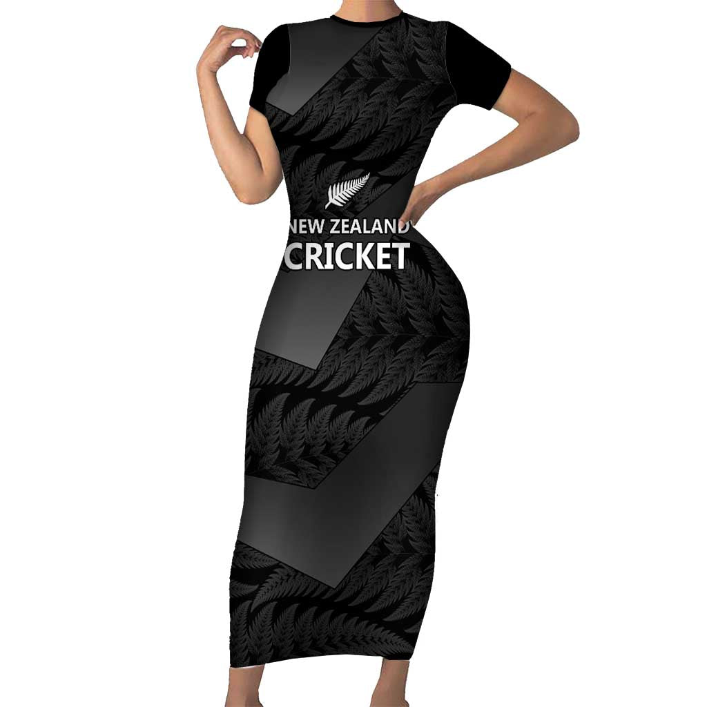 New Zealand Cricket Custom Family Matching Short Sleeve Bodycon Dress and Hawaiian Shirt Potae Pango Black Fern Pattern