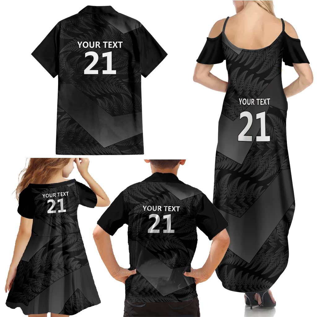 New Zealand Cricket Custom Family Matching Summer Maxi Dress and Hawaiian Shirt Potae Pango Black Fern Pattern