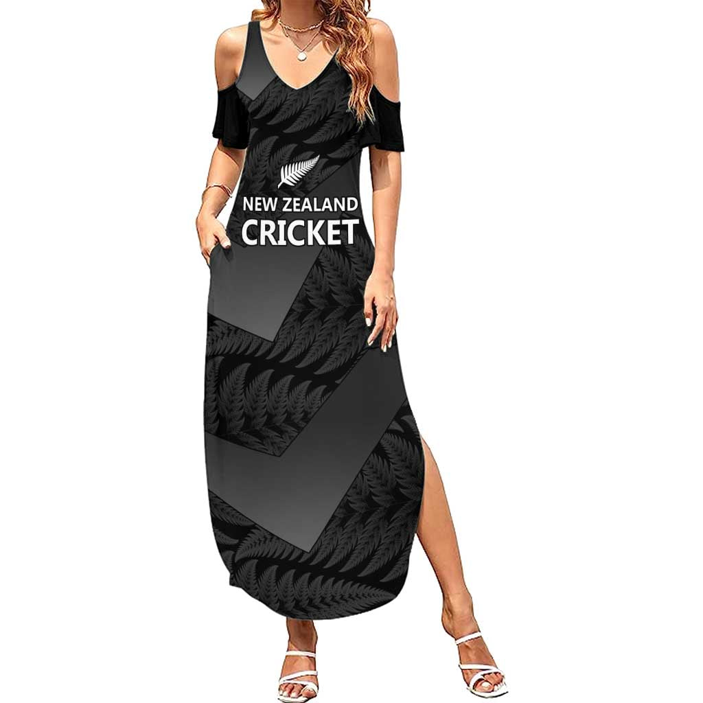 New Zealand Cricket Custom Family Matching Summer Maxi Dress and Hawaiian Shirt Potae Pango Black Fern Pattern