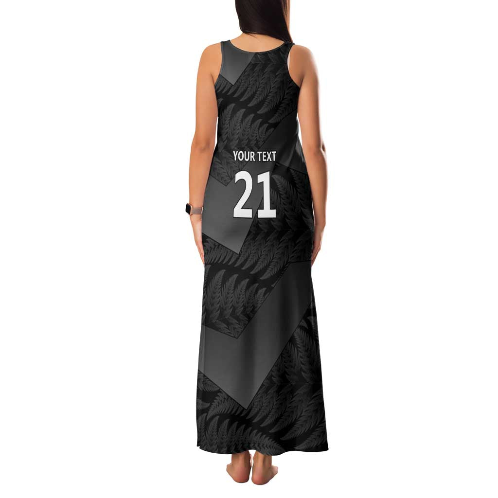 New Zealand Cricket Custom Family Matching Tank Maxi Dress and Hawaiian Shirt Potae Pango Black Fern Pattern