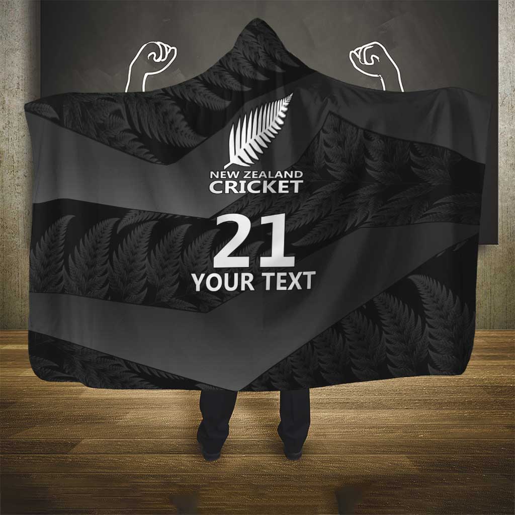 New Zealand Cricket Custom Hooded Blanket Potae Pango Black Fern Pattern