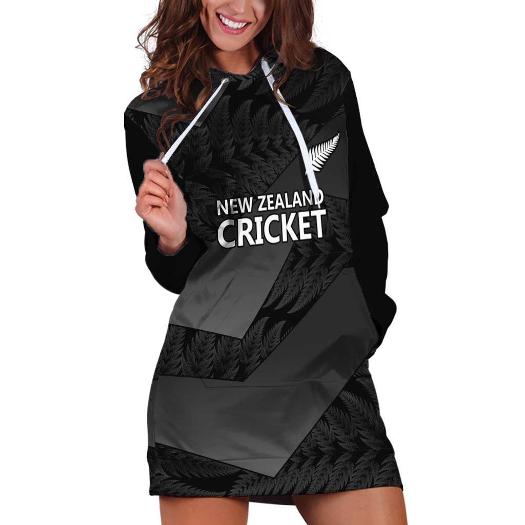 New Zealand Cricket Custom Hoodie Dress Potae Pango Black Fern Pattern - Vibe Hoodie Shop