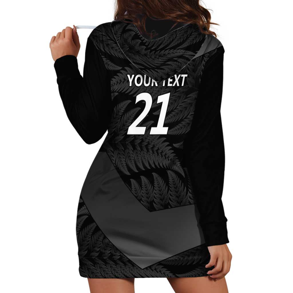 New Zealand Cricket Custom Hoodie Dress Potae Pango Black Fern Pattern - Vibe Hoodie Shop