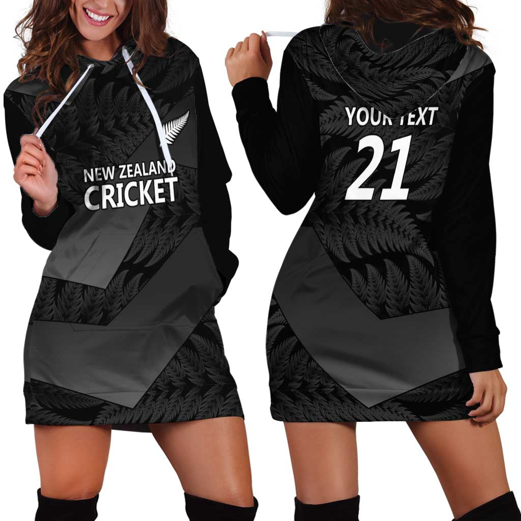 New Zealand Cricket Custom Hoodie Dress Potae Pango Black Fern Pattern - Vibe Hoodie Shop