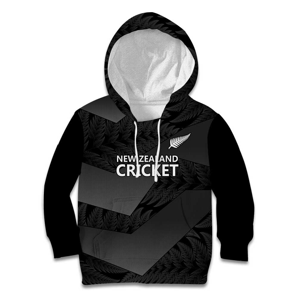 New Zealand Cricket Custom Kid Hoodie Potae Pango Black Fern Pattern - Vibe Hoodie Shop