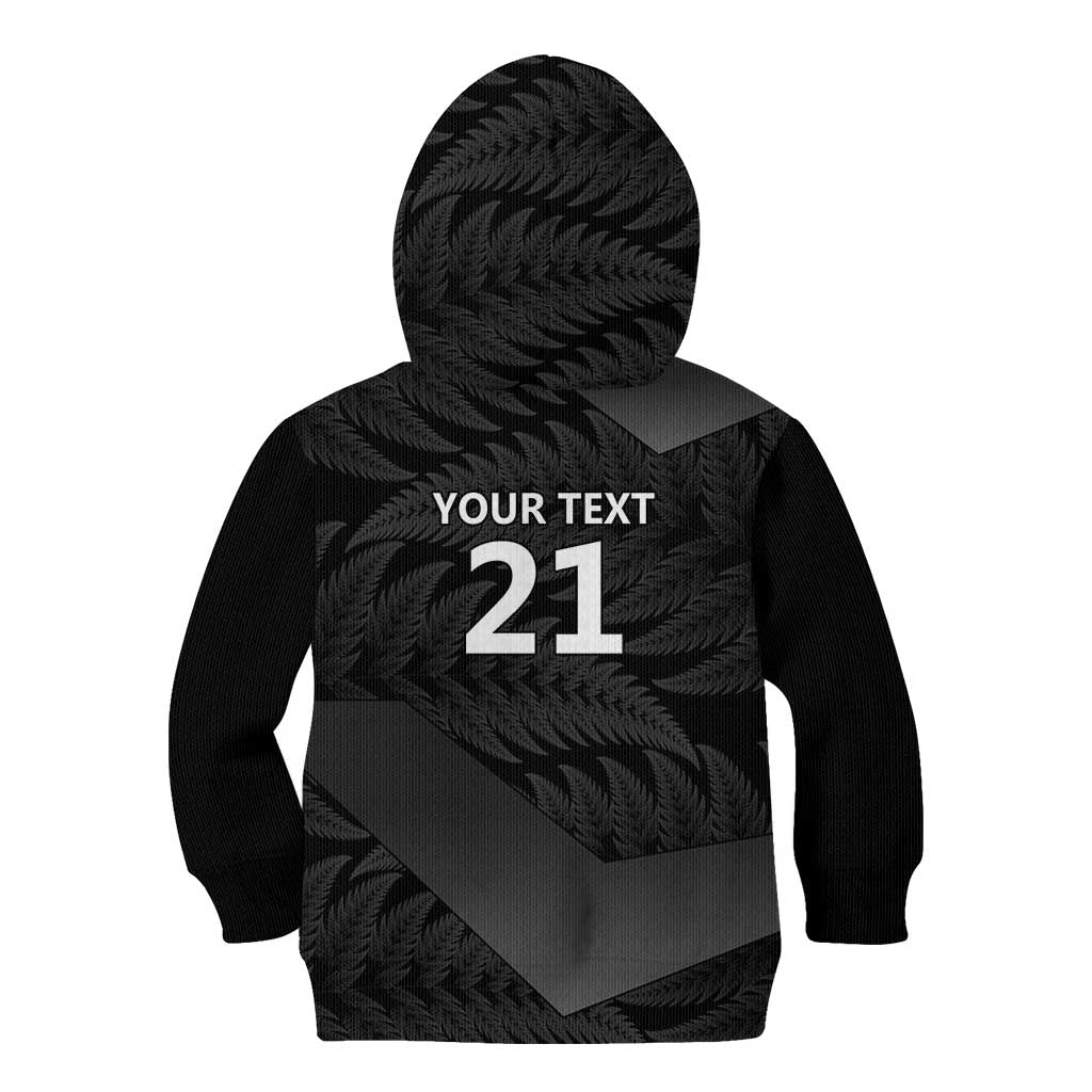 New Zealand Cricket Custom Kid Hoodie Potae Pango Black Fern Pattern - Vibe Hoodie Shop