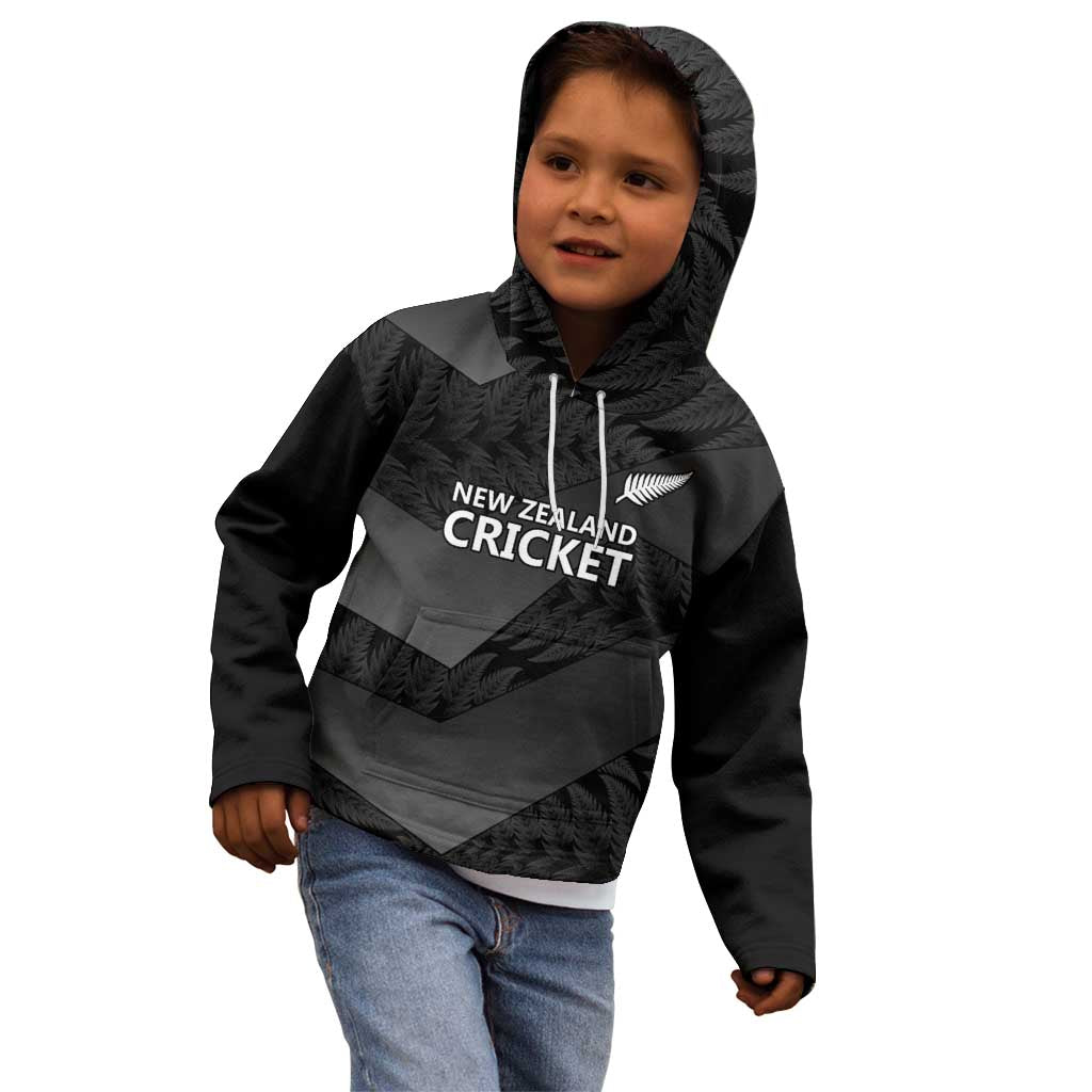 New Zealand Cricket Custom Kid Hoodie Potae Pango Black Fern Pattern - Vibe Hoodie Shop