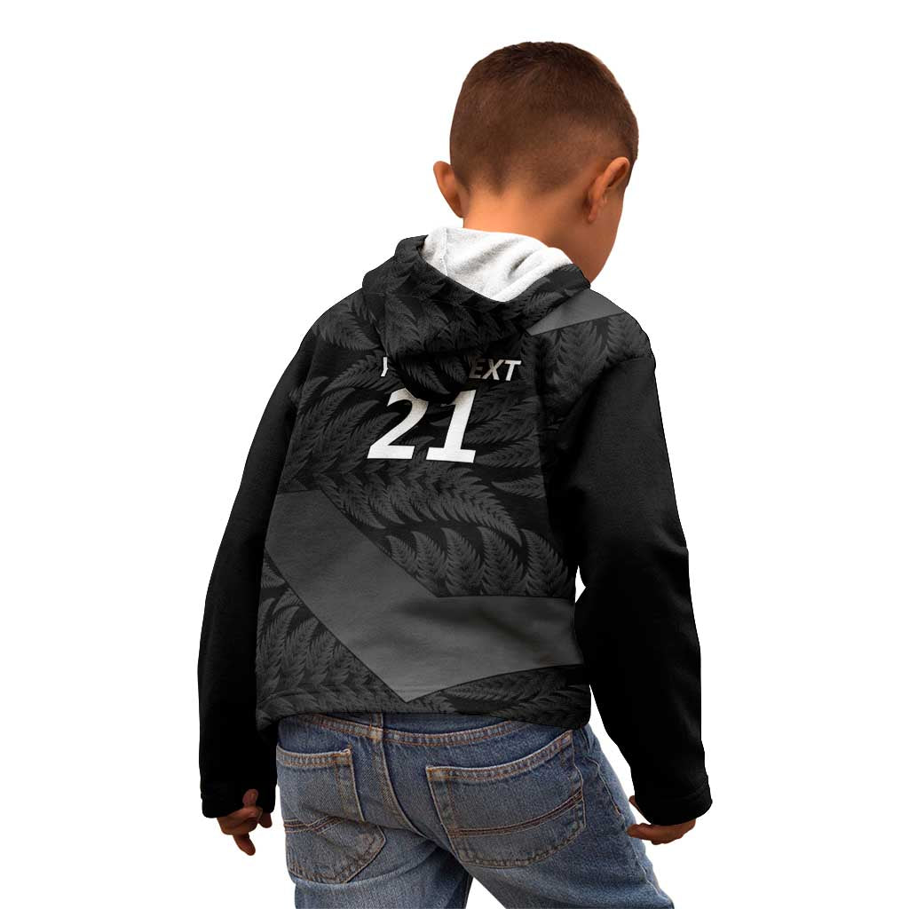 New Zealand Cricket Custom Kid Hoodie Potae Pango Black Fern Pattern - Vibe Hoodie Shop