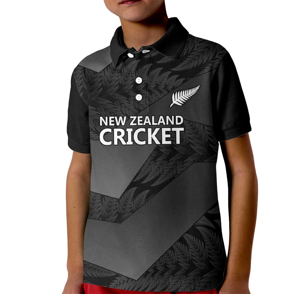 New Zealand Cricket Custom Kid Polo Shirt Potae Pango Black Fern Pattern - Vibe Hoodie Shop