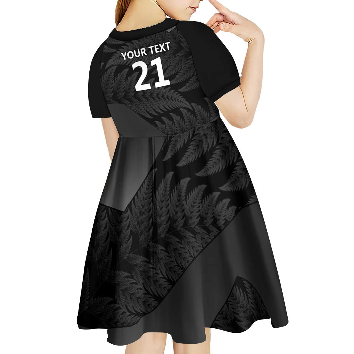 New Zealand Cricket Custom Kid Short Sleeve Dress Potae Pango Black Fern Pattern - Vibe Hoodie Shop