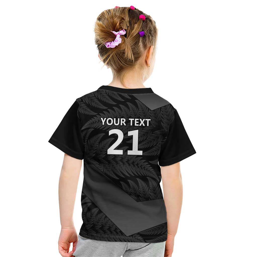 New Zealand Cricket Custom Kid T Shirt Potae Pango Black Fern Pattern - Vibe Hoodie Shop