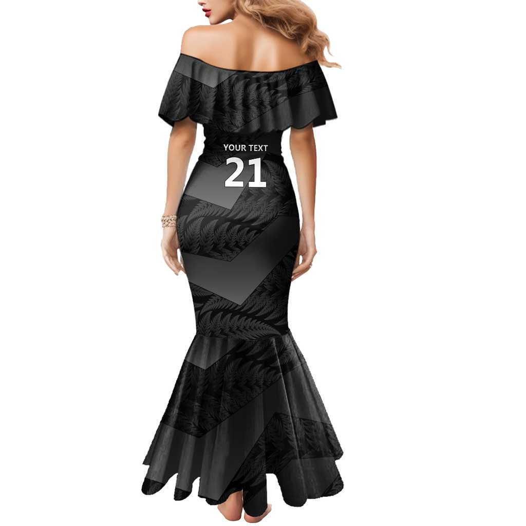 New Zealand Cricket Custom Mermaid Dress Potae Pango Black Fern Pattern