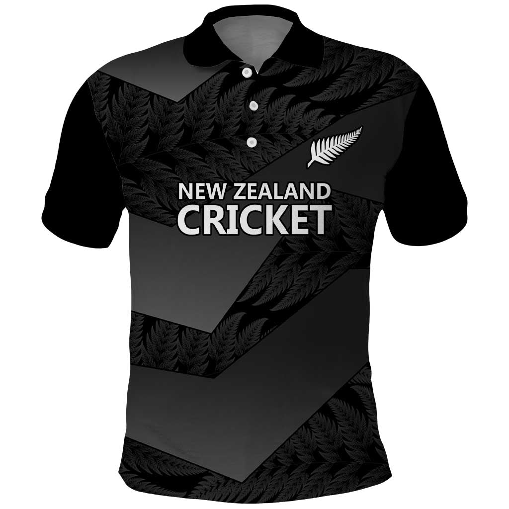 New Zealand Cricket Custom Polo Shirt Potae Pango Black Fern Pattern LT9 - Vibe Hoodie Shop